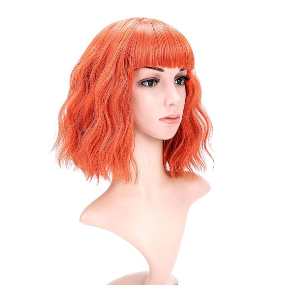 Women's Short Orange Wigs Curly Wavy Shoulder Length Pastel Bob - Picture 1 of 3